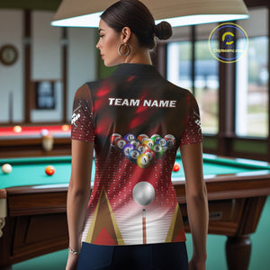 Red Billiard Jersey For Women Custom 3D Billiard Tournament Shirt, Pool Team Jersey Polo & 1/4 Zip TDM4931