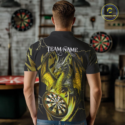 Personalized Skull & Dragon Darts Shirt For Men Custom Lightning Dartboard Team Jersey |Yellow TDM5651