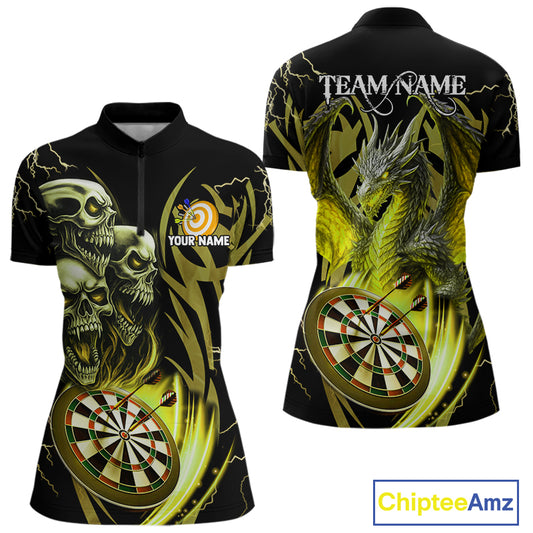 Personalized Skull & Dragon Darts Shirt For Women Custom Lightning Dartboard Team Jersey |Yellow TDM5651