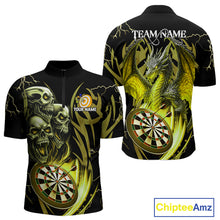 Load image into Gallery viewer, Personalized Skull &amp; Dragon Darts Shirt For Men Custom Lightning Dartboard Team Jersey |Yellow TDM5651