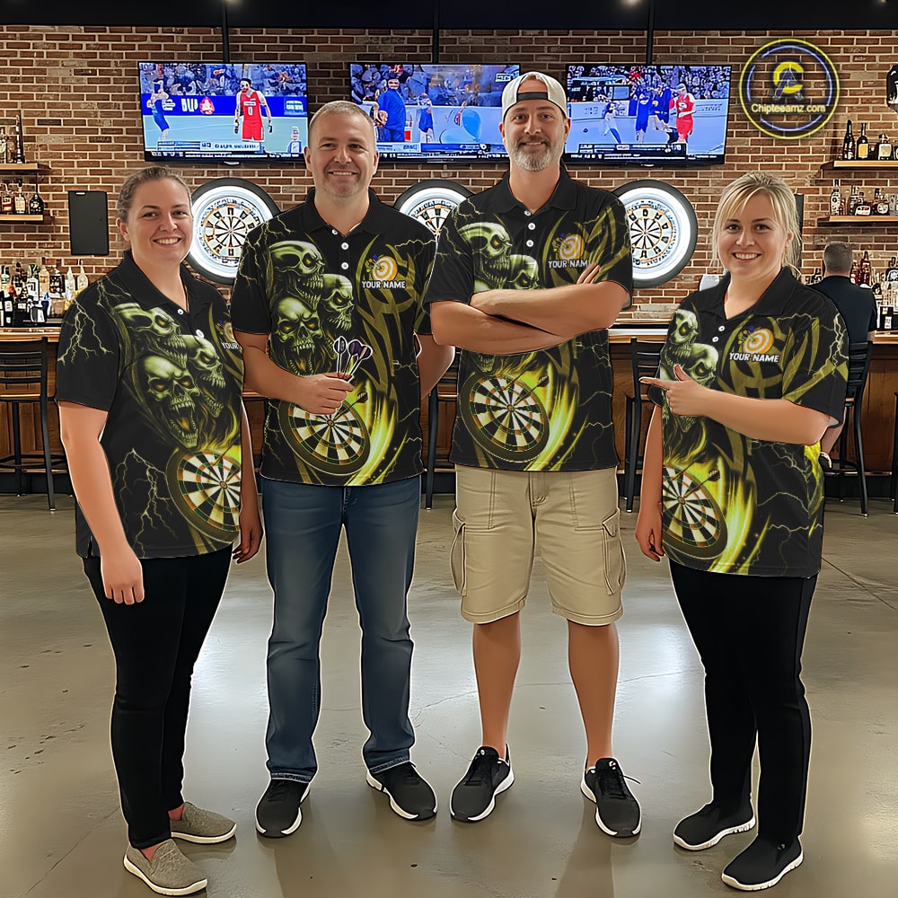 Personalized Skull & Dragon Darts Shirt For Women Custom Lightning Dartboard Team Jersey |Yellow TDM5651