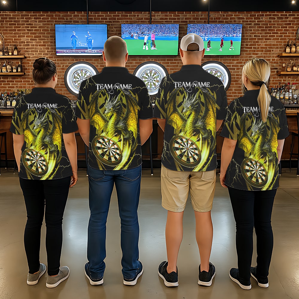 Personalized Skull & Dragon Darts Shirt For Women Custom Lightning Dartboard Team Jersey |Yellow TDM5651