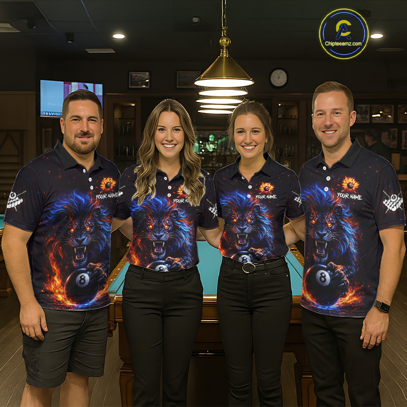 Personalized Billiard Fire Lion 8 Ball Pool Shirt For Women, Billiard Team Jersey Polo & 1/4 Zip TDM5660