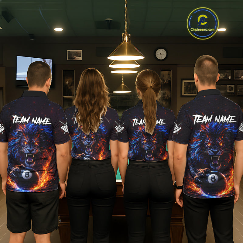 Personalized Billiard Fire Lion 8 Ball Pool Shirt For Women, Billiard Team Jersey Polo & 1/4 Zip TDM5660