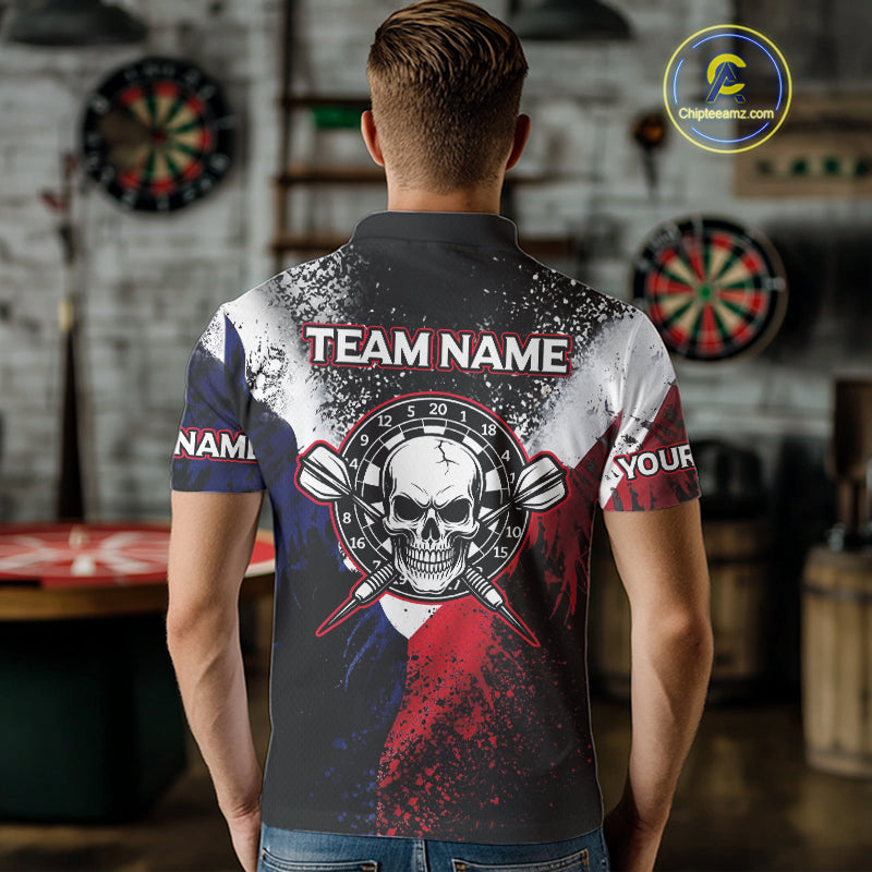 Custom Red And Blue Skull Dartboard Grunge Dart Shirts For Men Dart Team Jerseys NYN0076