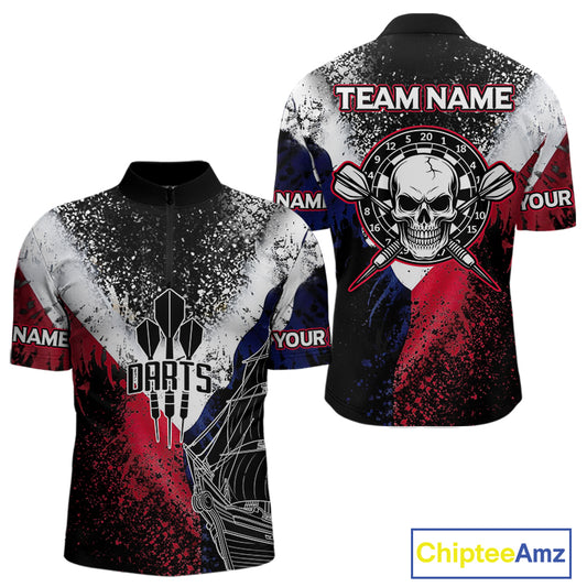 Custom Red And Blue Skull Dartboard Grunge Dart Shirts For Men Dart Team Jerseys NYN0076