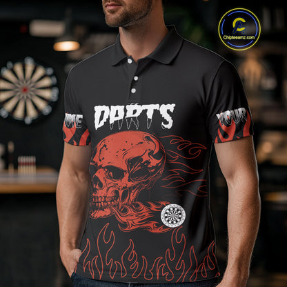 Custom Red Fire Flame Darrt Arrows Skull Dart Shirts For Men, Dart Team Jerseys NYN0085