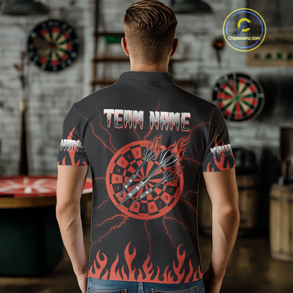 Custom Red Fire Flame Darrt Arrows Skull Dart Shirts For Men, Dart Team Jerseys NYN0085
