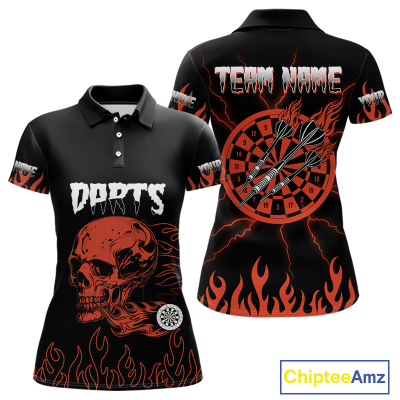 Custom Red Fire Flame Dart Arrows Skull Dart Shirts For Women, Dart Team Jerseys NYN0085