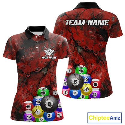 Personalized Red Grunge Cracked 8 Ball Billiard Shirts For Women Custom Team League Billiard Jerseys NYN2982