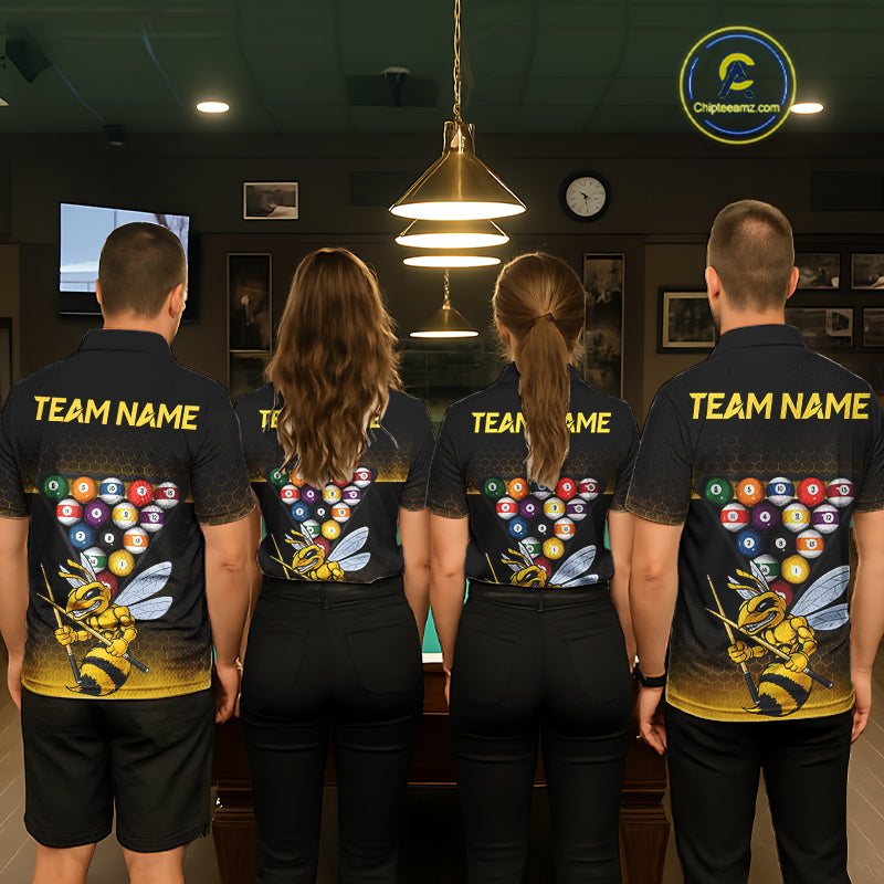 Yellow Hexagon Funny Bee 8 Ball Pool Billiard Jerseys For Women Custom Grunge Billiard Team Appeal NYN2989