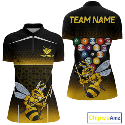 Yellow Hexagon Funny Bee 8 Ball Pool Billiard Jerseys For Women Custom Grunge Billiard Team Appeal NYN2989