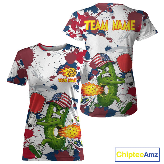 Red Blue Splatter Funny Pickleball Shirt For Women Personalized Flame Team Outfit