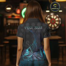 Load image into Gallery viewer, Flaming Dartboard 3D &amp; Dart Arrow Turquoise Men's Darts Shirt Custom Name For Players NYN0692