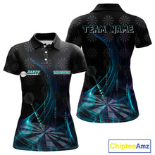 Load image into Gallery viewer, Flaming Dartboard 3D &amp; Dart Arrow Turquoise Women's Darts Shirt Custom Name For Players NYN0692