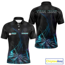 Load image into Gallery viewer, Flaming Dartboard 3D &amp; Dart Arrow Turquoise Men's Darts Shirt Custom Name For Players NYN0692