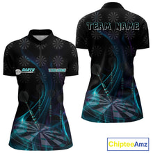 Load image into Gallery viewer, Flaming Dartboard 3D &amp; Dart Arrow Turquoise Women's Darts Shirt Custom Name For Players NYN0692