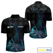 Load image into Gallery viewer, Flaming Dartboard 3D &amp; Dart Arrow Turquoise Men's Darts Shirt Custom Name For Players NYN0692