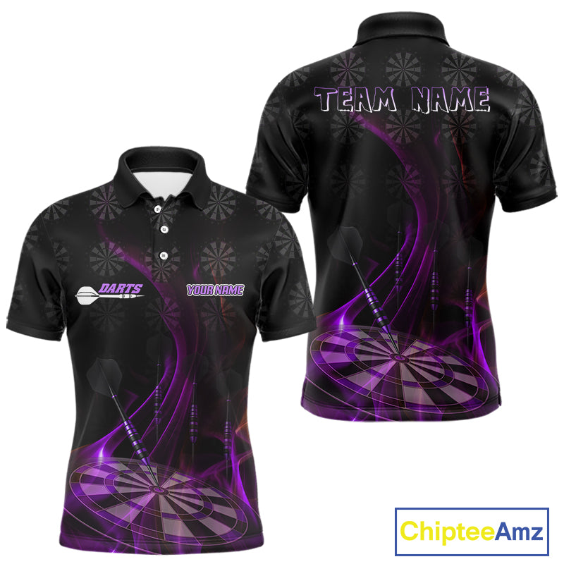 Flaming Dartboard 3D & Dart Arrow Purple Men's Darts Shirt Custom Name For Players NYN0693
