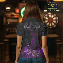 Load image into Gallery viewer, Flaming Dartboard 3D &amp; Dart Arrow Purple Men's Darts Shirt Custom Name For Players NYN0693