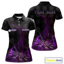 Load image into Gallery viewer, Flaming Dartboard 3D &amp; Dart Arrow Purple Men's Darts Shirt Custom Name For Players NYN0693