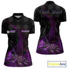 Load image into Gallery viewer, Flaming Dartboard 3D &amp; Dart Arrow Purple Men's Darts Shirt Custom Name For Players NYN0693