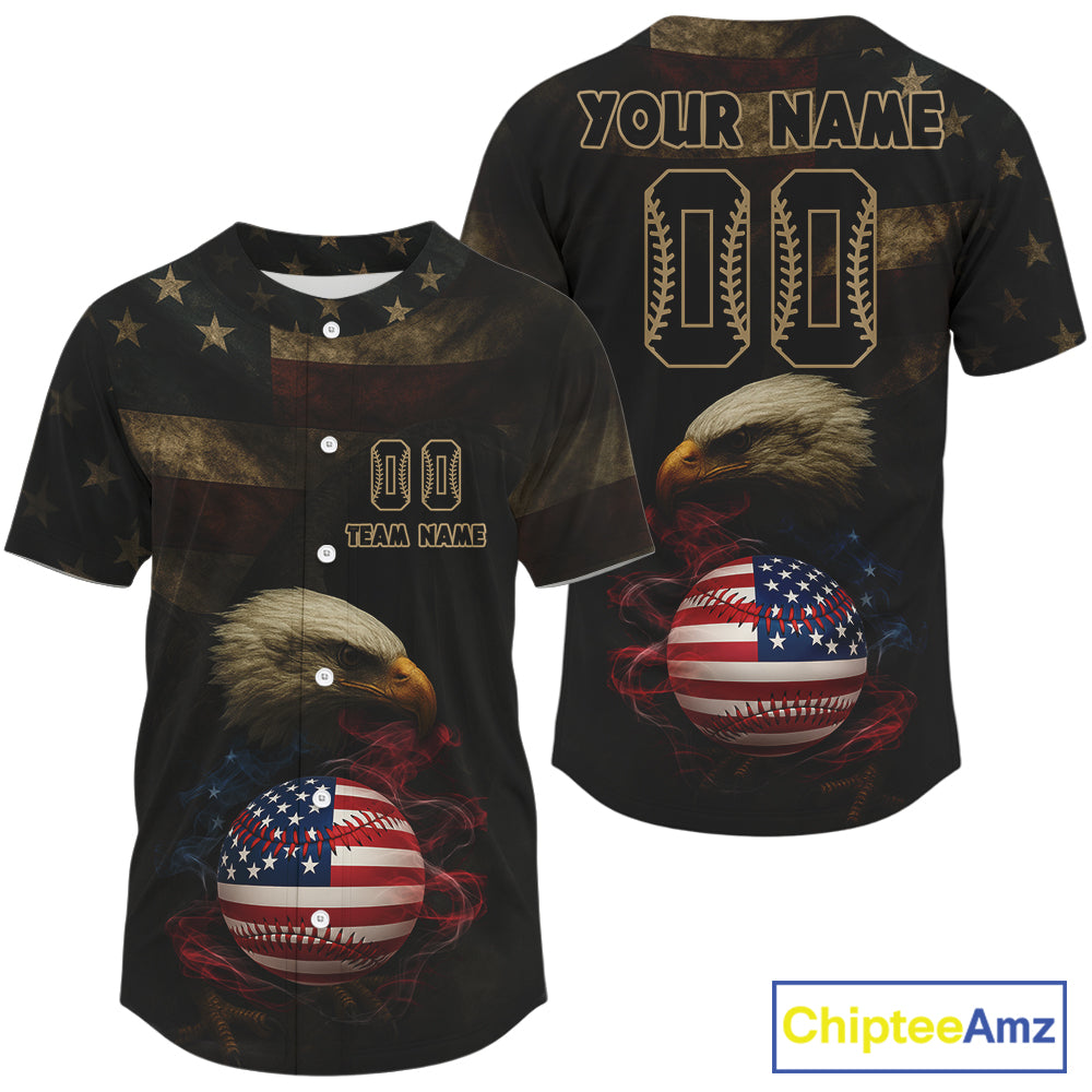 Custom Eagle Smoke Patriotic Baseball Ball Jersey For Men US Flag Grunge Baseball Shirt NYN0938