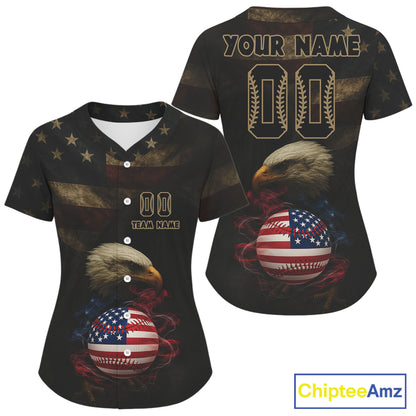 Custom Eagle Smoke Patriotic Baseball Ball Jersey For Women US Flag Grunge Baseball Shirt NYN0938