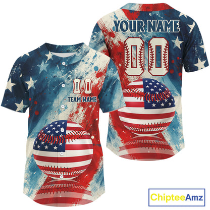 Custom Grunge Patriotic Baseball Jersey For Men US Flag 3D Baseball Ball Team Shirt NYN0939