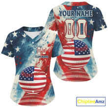 Load image into Gallery viewer, Custom Grunge Patriotic Baseball Jersey For Women US Flag 3D Baseball Ball Team Shirt NYN0939