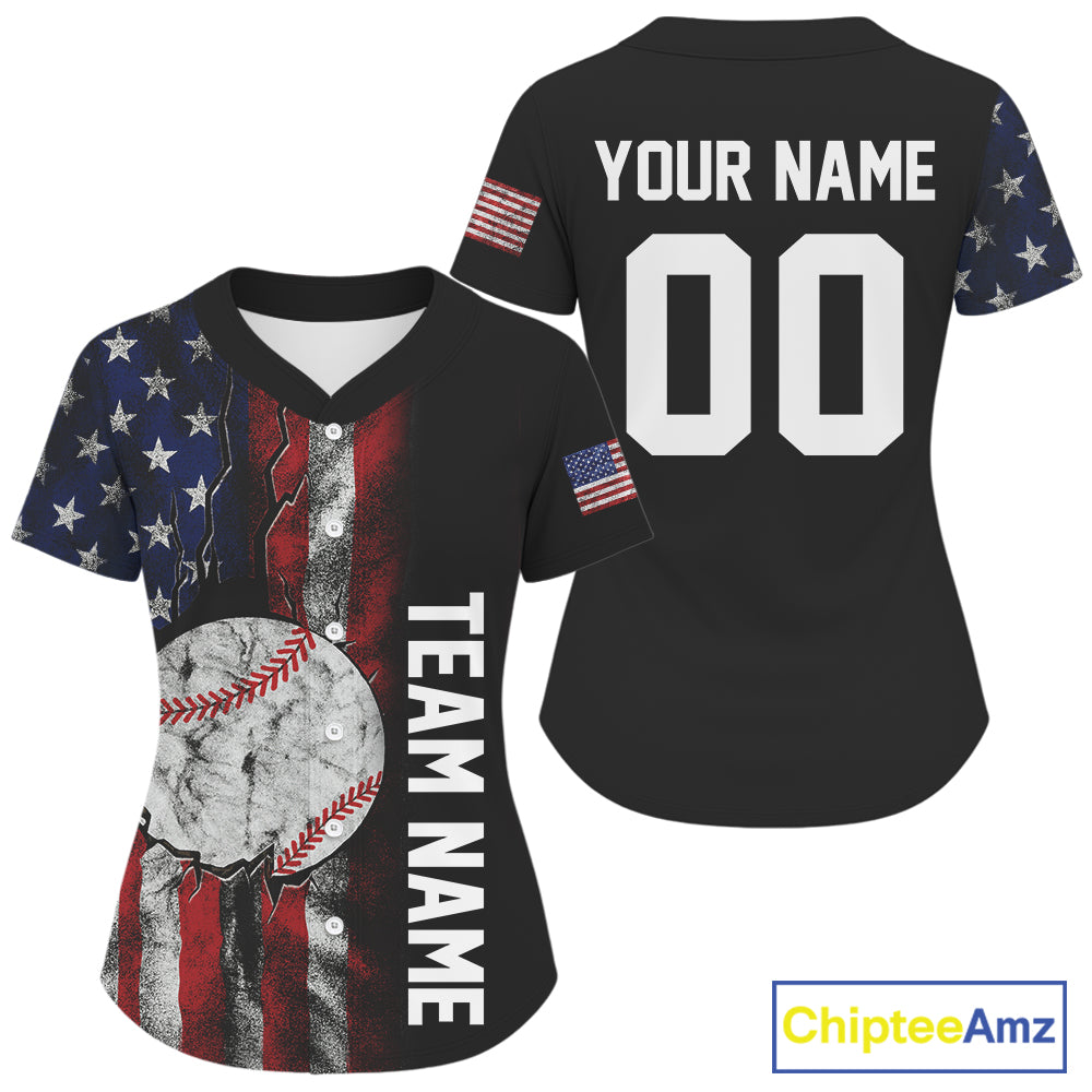Custom American Flag Grunge Baseball Shirt For Women Youth Patriotic Baseball Jersey NYN0941