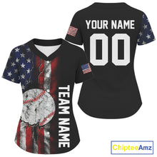 Load image into Gallery viewer, Custom American Flag Grunge Baseball Shirt For Women Youth Patriotic Baseball Jersey NYN0941