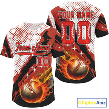 Load image into Gallery viewer, Custom Red And White Flames Baseball Ball Jersey For Men Baseball Tournament Shirt NYN0942