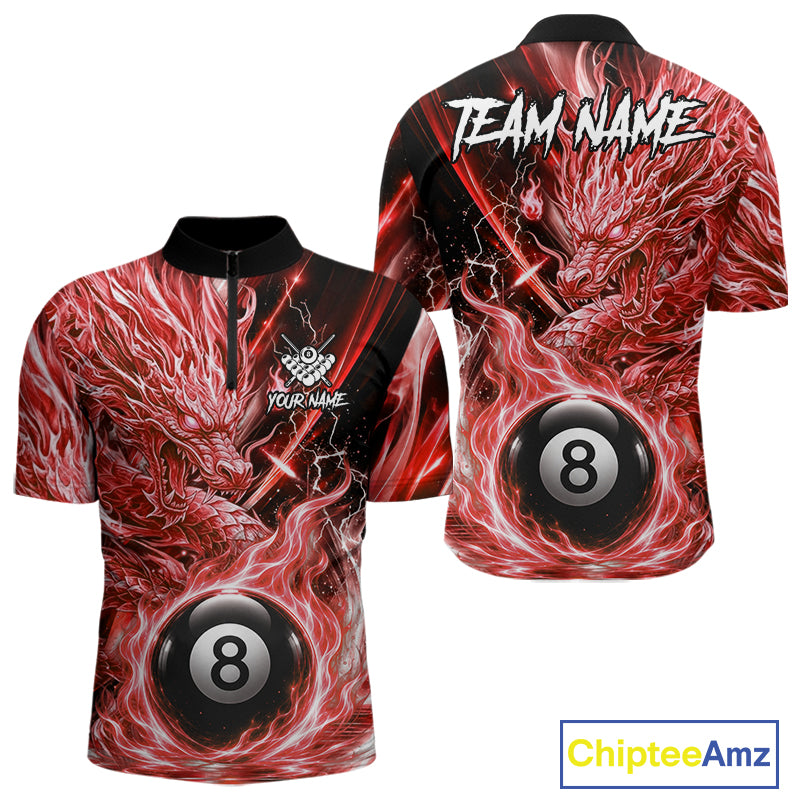 Fire Flame Red 8 Ball Billiard Dragon Shirts For Men Custom Dragon Team Billiard Jerseys NYN3952