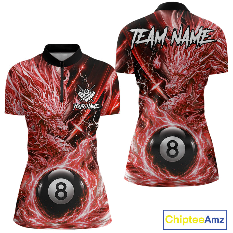 Fire Flame Red 8 Ball Billiard Dragon Shirts For Women Custom Dragon Team Billiard Jerseys NYN3952