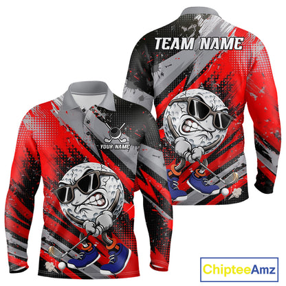 Funny Golfer Mens Golf Polo Shirts Custom Red And Grey Grunge Golf Team Outfits Golf Gifts NYN3963