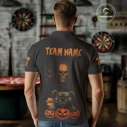 Custom Skeleton Bulldog Dartboard Halloween Orange Dart Men 1/4-Zip Shirt Dart Jerseys NYN1557
