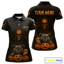Load image into Gallery viewer, Custom Skeleton Bulldog Dartboard Halloween Orange Dart Women Polo Shirt Dart Jerseys NYN1557