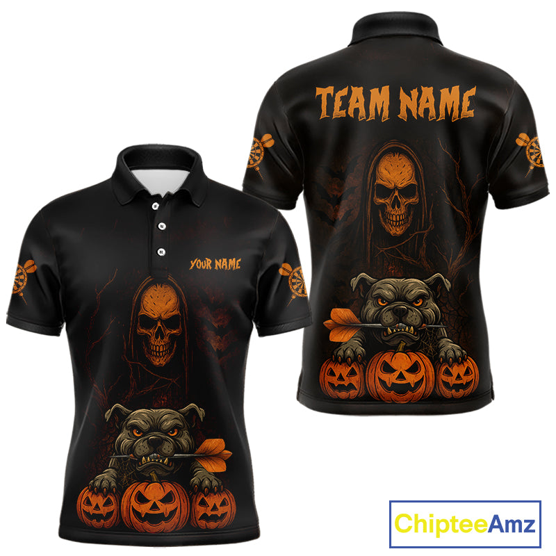 Custom Skeleton Bulldog Dartboard Halloween Orange Dart Men 1/4-Zip Shirt Dart Jerseys NYN1557