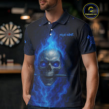Load image into Gallery viewer, Custom Fire Flames Blue Skull Dart Arrow Dart Men Polo Shirt Outfits Dart Jerseys NYN1558