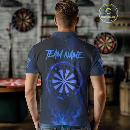 Custom Fire Flames Blue Skull Dart Arrow Dart Men Polo Shirt Outfits Dart Jerseys NYN1558