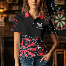 Load image into Gallery viewer, Custom Black And Red Butterflies Funny Dart Women Polo Shirt Dart Team Jerseys NYN1561
