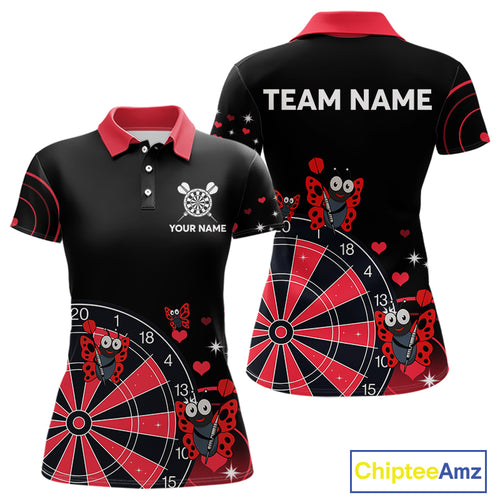 Custom Black And Red Butterflies Funny Dart Women Polo Shirt Dart Team Jerseys NYN1561