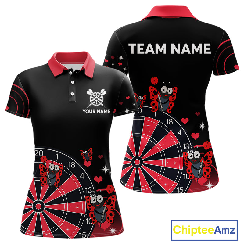 Custom Black And Red Butterflies Funny Dart Women Polo Shirt Dart Team Jerseys NYN1561