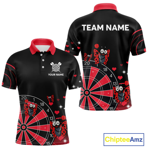 Custom Black And Red Butterflies Funny Dart Men Polo Shirt Dart Team Jerseys NYN1561