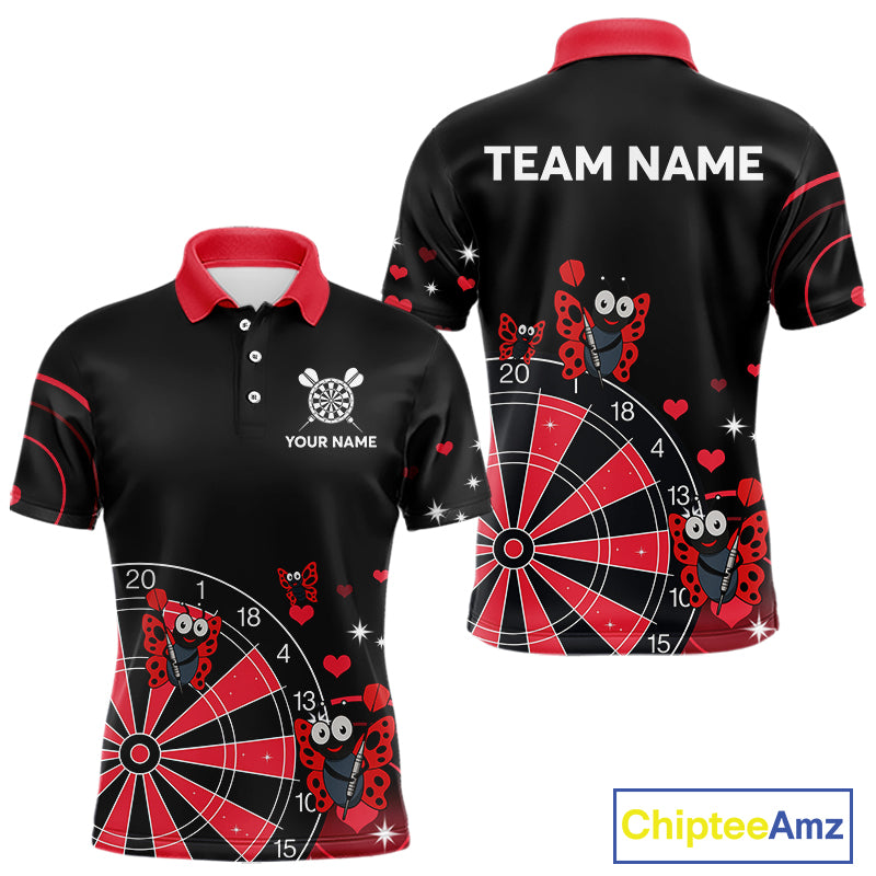 Custom Black And Red Butterflies Funny Dart Men Polo Shirt Dart Team Jerseys NYN1561