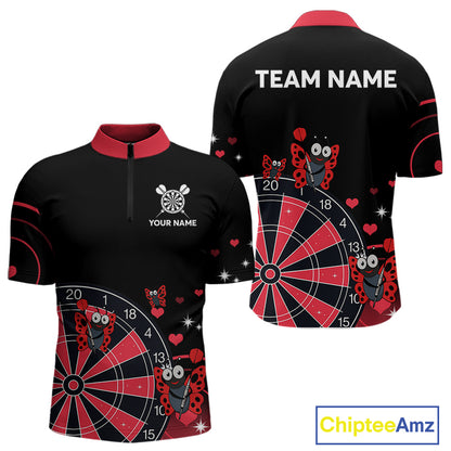 Custom Black And Red Butterflies Funny Dart Men 1/4-Zip Shirt Dart Team Jerseys NYN1561