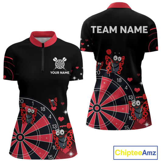 Custom Black And Red Butterflies Funny Dart Women 1/4-Zip Shirt Dart Team Jerseys NYN1561