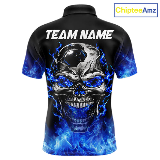 Custom Thunder Blue & Silver Skull Bowling Ball Shirt For Men Bowling Team 1/4-Zip Polo Jersey NYN4733