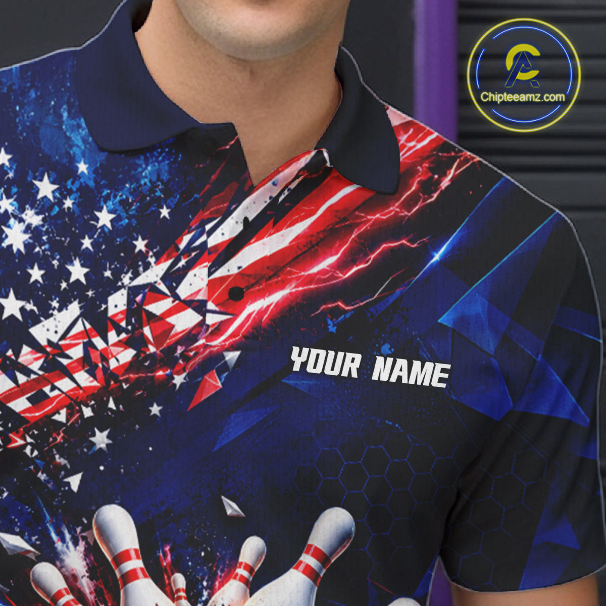 Cracked US Flag Bowling Polo 1/4-Zip Shirt For Men Custom American Flag Strike Apparel Bowling Jersey NYN4737